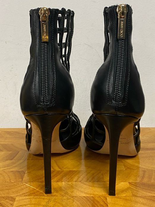JIMMY CHOO Black Sheldon 100 Caged Leather Heels Size 36.5 US 6 BOX