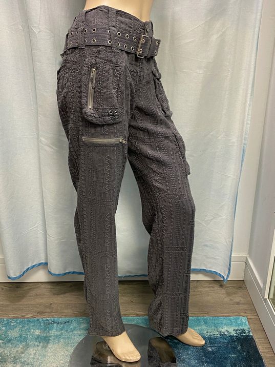 UNUSED $288 Johnny Was Gray Embroidered Leroile Belted Pants Size 10