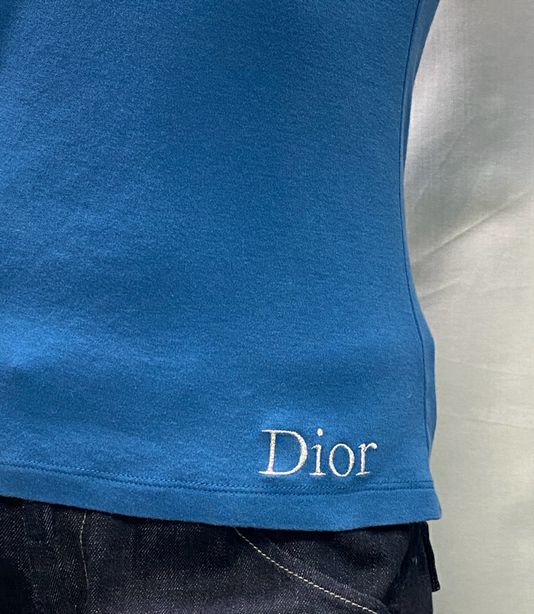 Christian Dior Blue Cotton Tank Top Rhinestone Beading Size 8