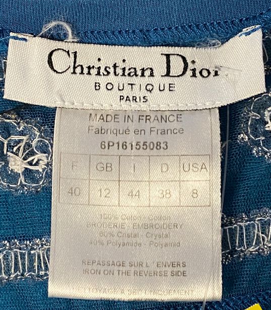 Christian Dior Blue Cotton Tank Top Rhinestone Beading Size 8